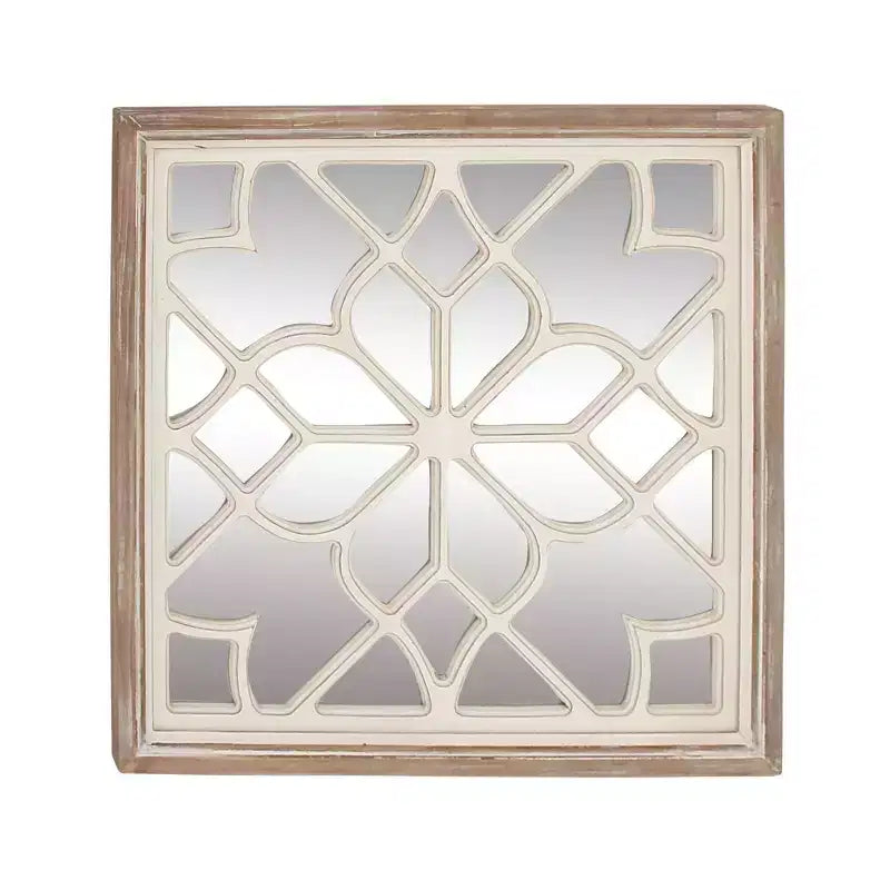Wood Geometric Carved Wall Mirror White - Olivia & May: Vintage Square Decorative, No Assembly Required
