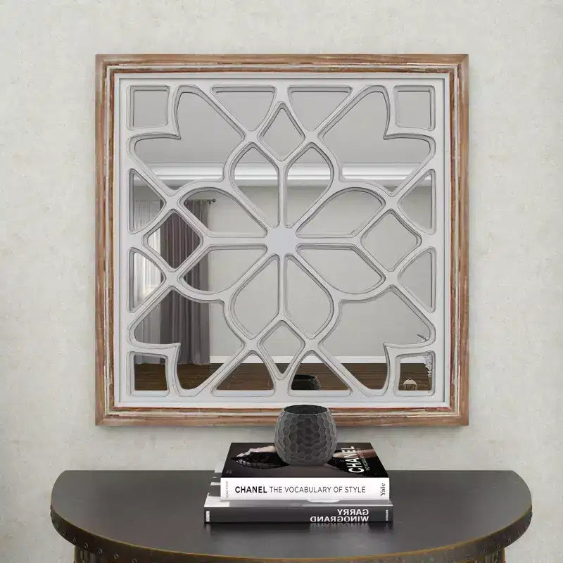 Wood Geometric Carved Wall Mirror White - Olivia & May: Vintage Square Decorative, No Assembly Required
