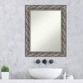 Amanti Art 24"x30" Non-Beveled Silver Luxor Wood Bathroom Wall Mirror : Modern Rectangular Vanity, Includes Mount Hardware
