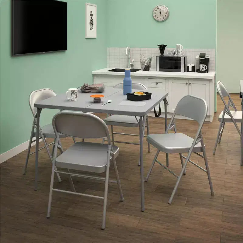 Cosco 38.5" Fold in Half Multi-Purpose Card Table with Handle Gray: Portable, Square, No Assembly Required