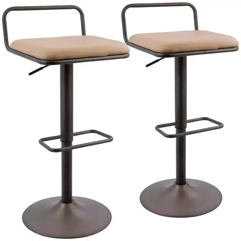 LumiSource Set of 2 Beta Industrial Adjustable Barstools Antique/Camel: Metal Frame, Faux Leather, Low Back Design