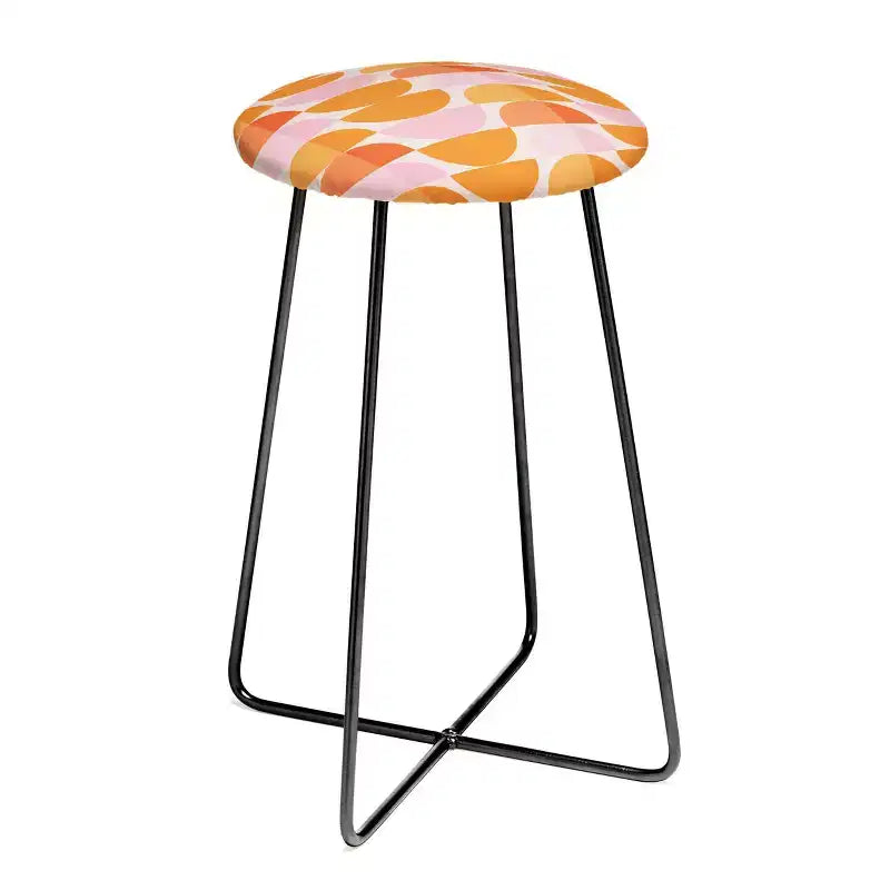 ThirtyOne Illustrations Counter Height Barstool Tangerine/Black - Deny Designs: Modern Faux Leather, Steel Legs