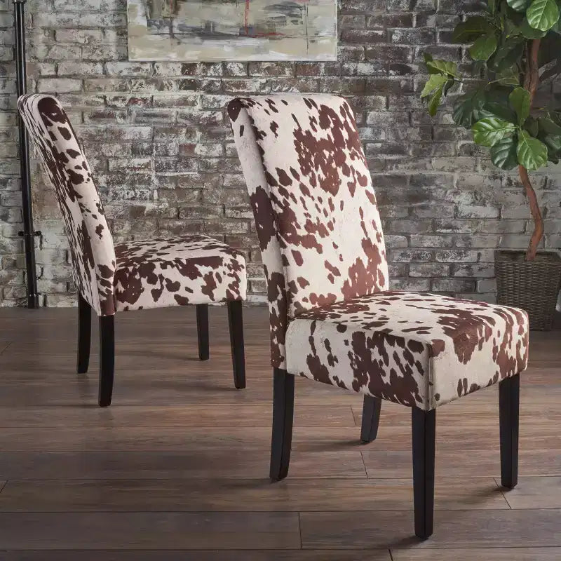 Set of 2 Pertica Contemporary Dining Chair Dark Brown - Christopher Knight Home: Upholstered, Hardwood Frame, Animal Pattern