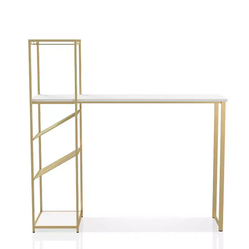 24/7 Shop At Home Bennis Bar Table with Wine Shelves High Gloss White/Gold Coated: Steel Frame, Open Storage