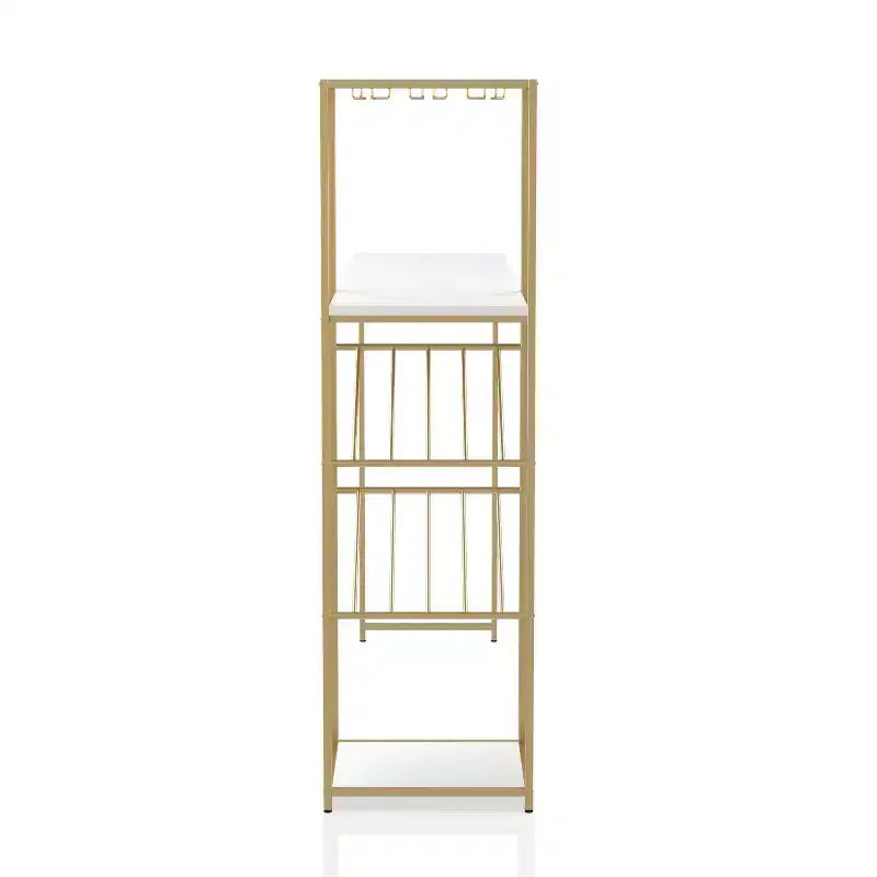 24/7 Shop At Home Bennis Bar Table with Wine Shelves High Gloss White/Gold Coated: Steel Frame, Open Storage