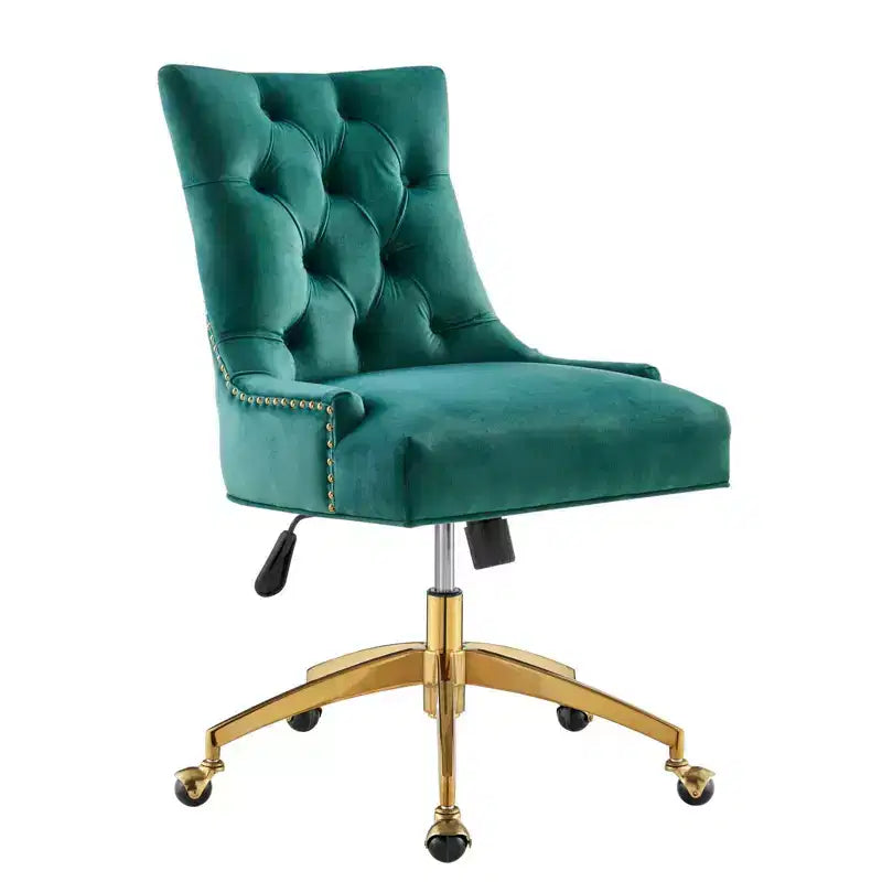 Regent Tufted Performance Velvet Office Chair Gold Teal - Modway: Swivel, Adjustable, Armless Design
