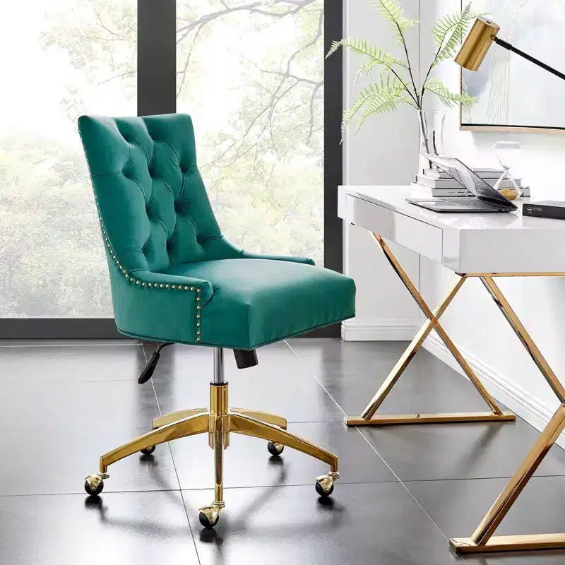 Regent Tufted Performance Velvet Office Chair Gold Teal - Modway: Swivel, Adjustable, Armless Design