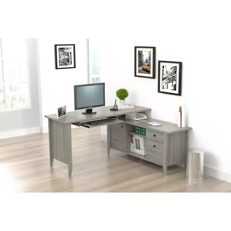 L Shaped Computer Writing Desk Gray - Inval