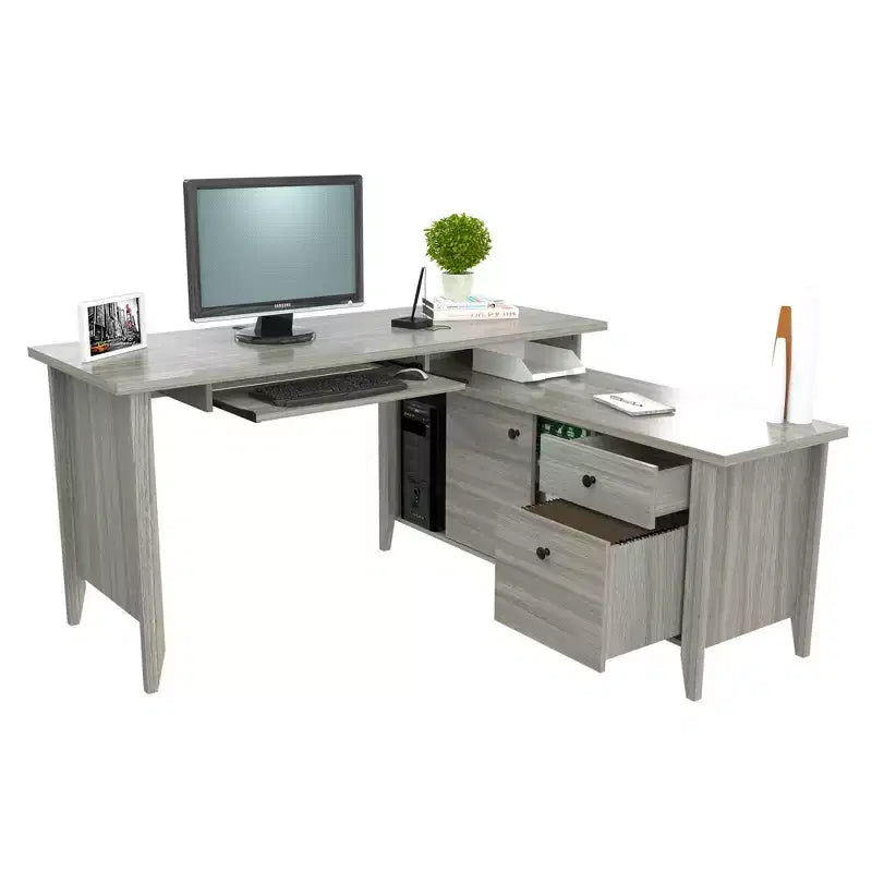L Shaped Computer Writing Desk Gray - Inval