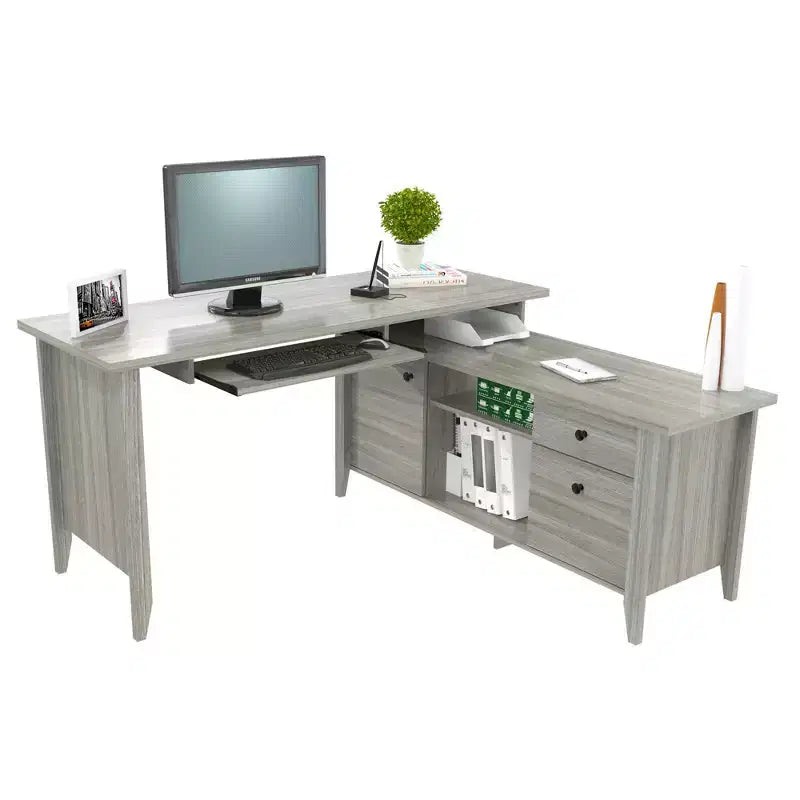 L Shaped Computer Writing Desk Gray - Inval