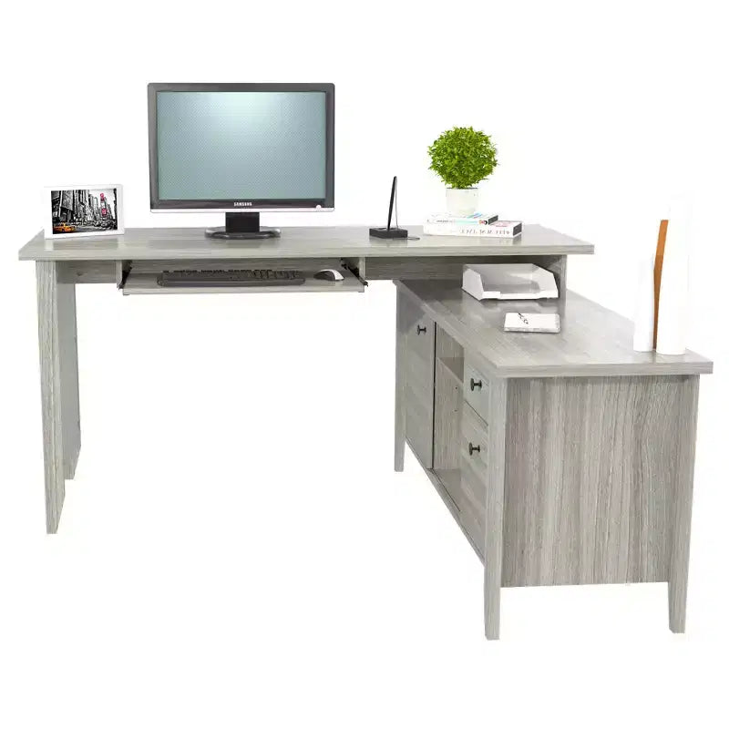 L Shaped Computer Writing Desk Gray - Inval