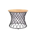 Roost Coffee Table: Rustic Round Mango Wood with Iron Frame, Distressed Finish, 20"x20"x18", Living Room Furniture