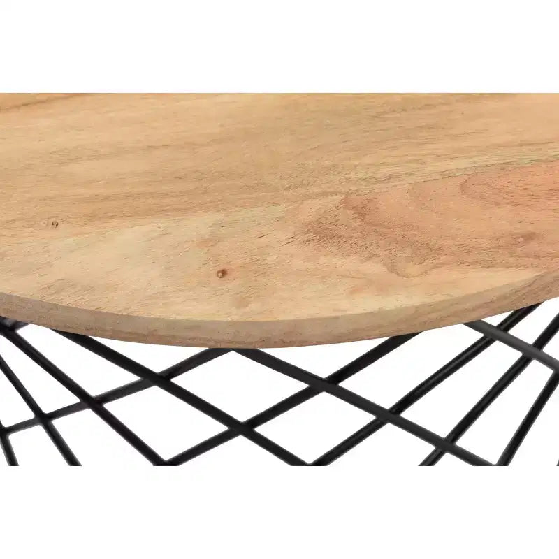 Roost Coffee Table: Rustic Round Mango Wood with Iron Frame, Distressed Finish, 20"x20"x18", Living Room Furniture