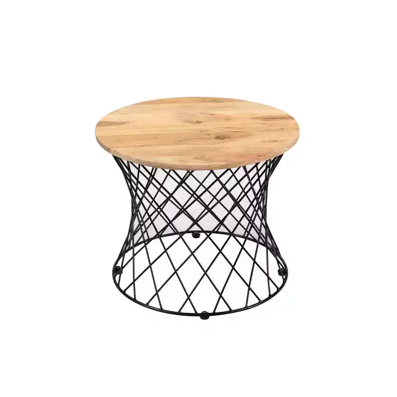 Roost Coffee Table: Rustic Round Mango Wood with Iron Frame, Distressed Finish, 20"x20"x18", Living Room Furniture