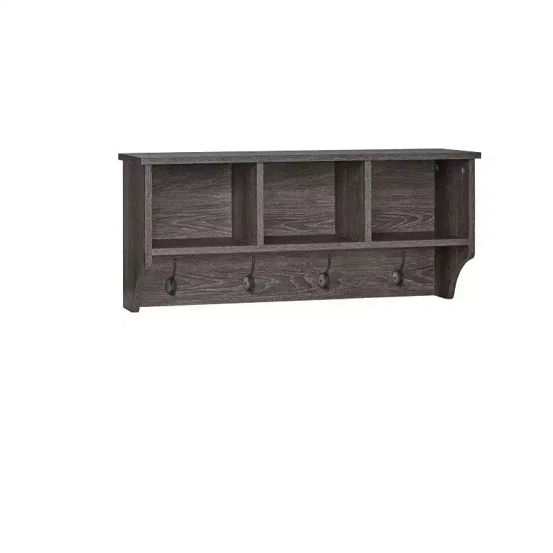 RiverRidge Home Woodbury Entryway Wall Coat Rack Storage with Hooks and Open Cubby Shelves for Hallway Weathered Woodgrain