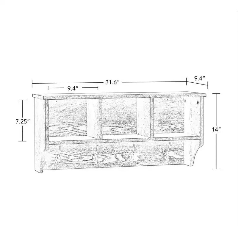 RiverRidge Home Woodbury Entryway Wall Coat Rack Storage with Hooks and Open Cubby Shelves for Hallway Weathered Woodgrain