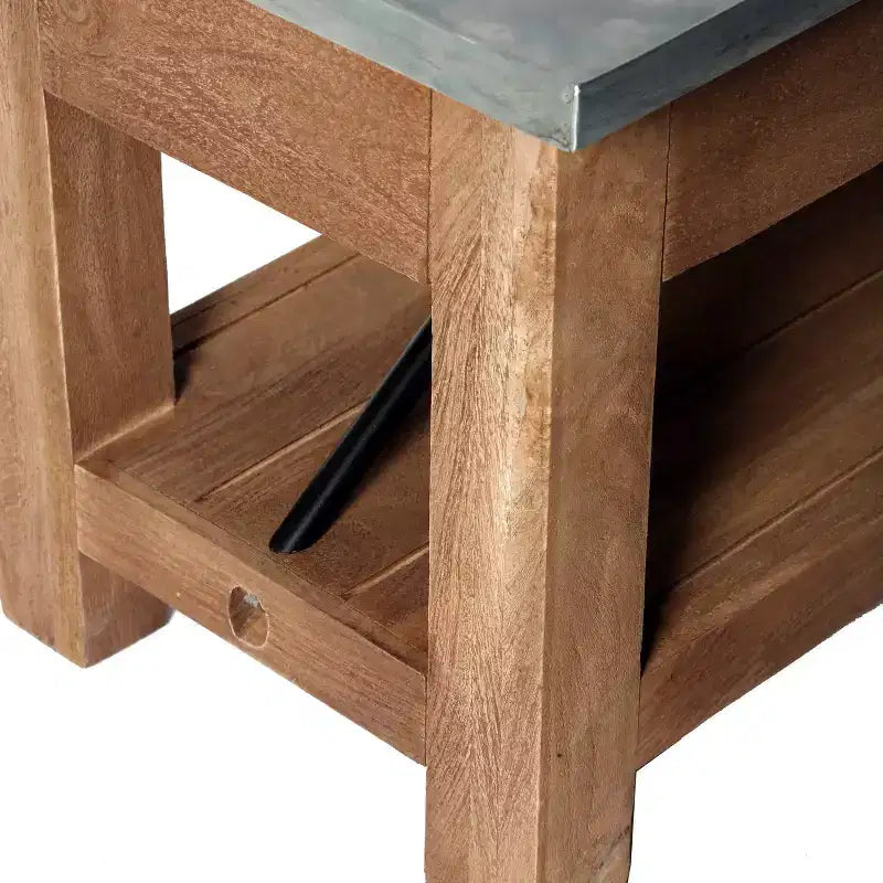 Millwork Bench with Shelf Wood and Zinc Silver/Light Amber - Alaterre Furniture