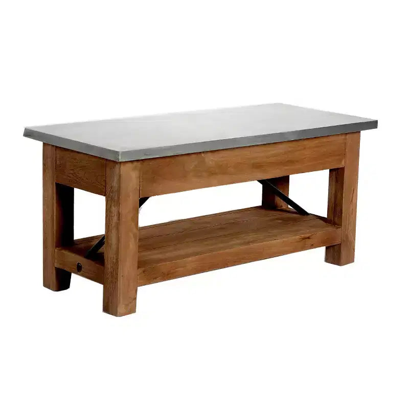 Millwork Bench with Shelf Wood and Zinc Silver/Light Amber - Alaterre Furniture
