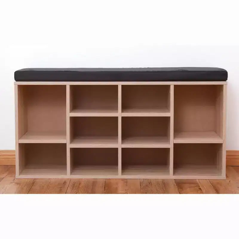 Natural Wooden Shoe Cubicle Storage Entryway Bench with Soft Cushion for Seating