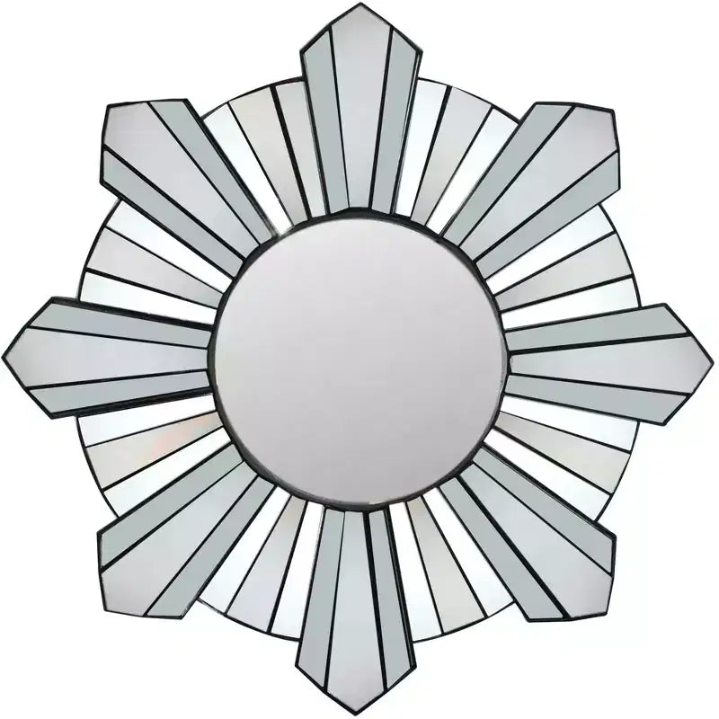 Northlight 25 Sparkling Sunburst Matte Black Round Wall Mirror