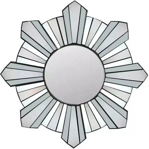Northlight 25 Sparkling Sunburst Matte Black Round Wall Mirror