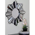 Northlight 25 Sparkling Sunburst Matte Black Round Wall Mirror