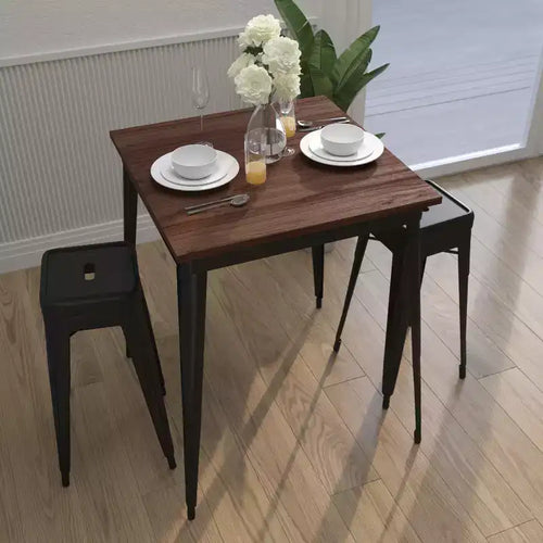 Merrick Lane 31.5 Steel Indoor Contemporary Table With Square Rustic Wood Top