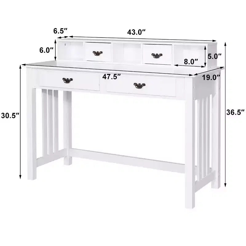 Costway Writing Desk Mission White Home Office Computer Desk 4 Drawer