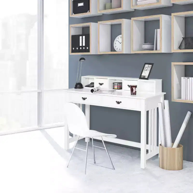 Costway Writing Desk Mission White Home Office Computer Desk 4 Drawer