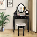 Costway Vanity Table Makeup Table Cushioned Mirror 5 Drawers Black