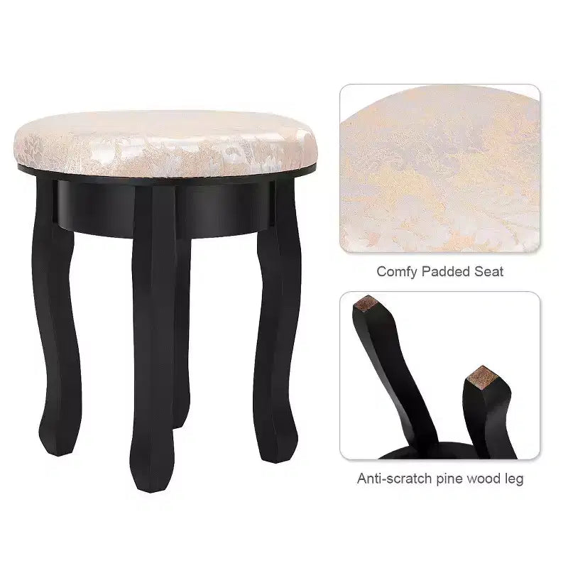 Costway Vanity Table Makeup Table Cushioned Mirror 5 Drawers Black