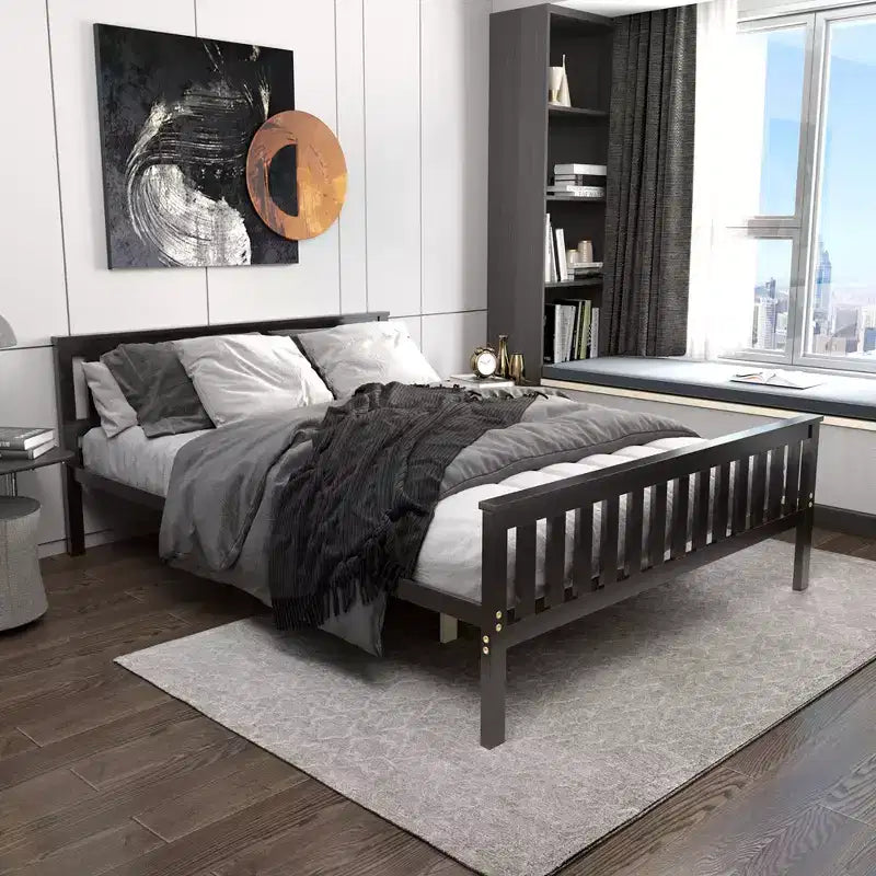Costway Queen Wood Platform Bed with Headboard and Footboard Mattress Foundation