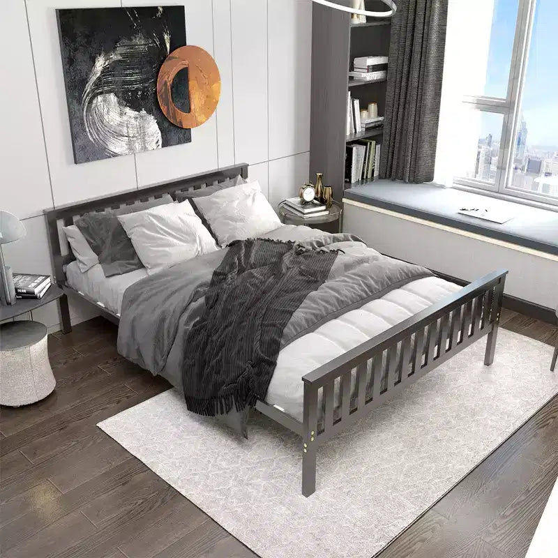 Costway Queen Wood Platform Bed with Headboard and Footboard Mattress Foundation