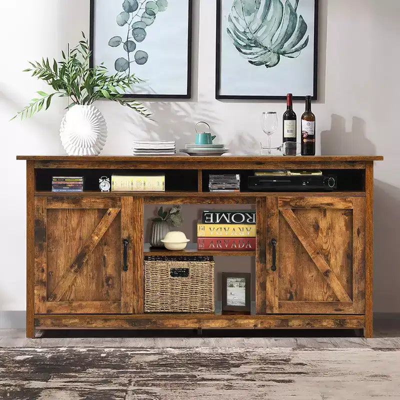 Costway 60''Industrial TV Stand Entertainment Console Center w/ Shelve & Cabinet