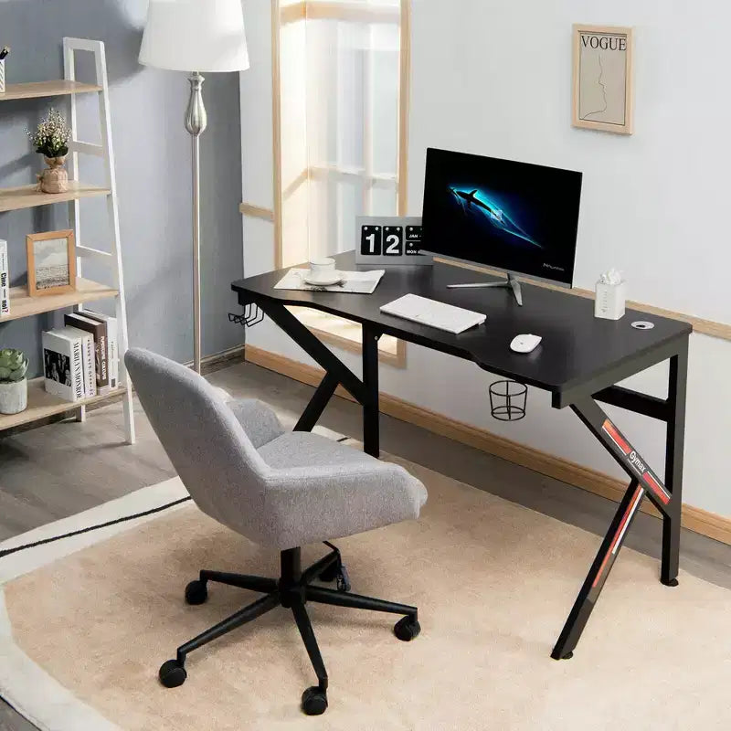 Costway 48'' K-shaped Gaming Desk Computer Table with Cup Holder & Headphone Hook
