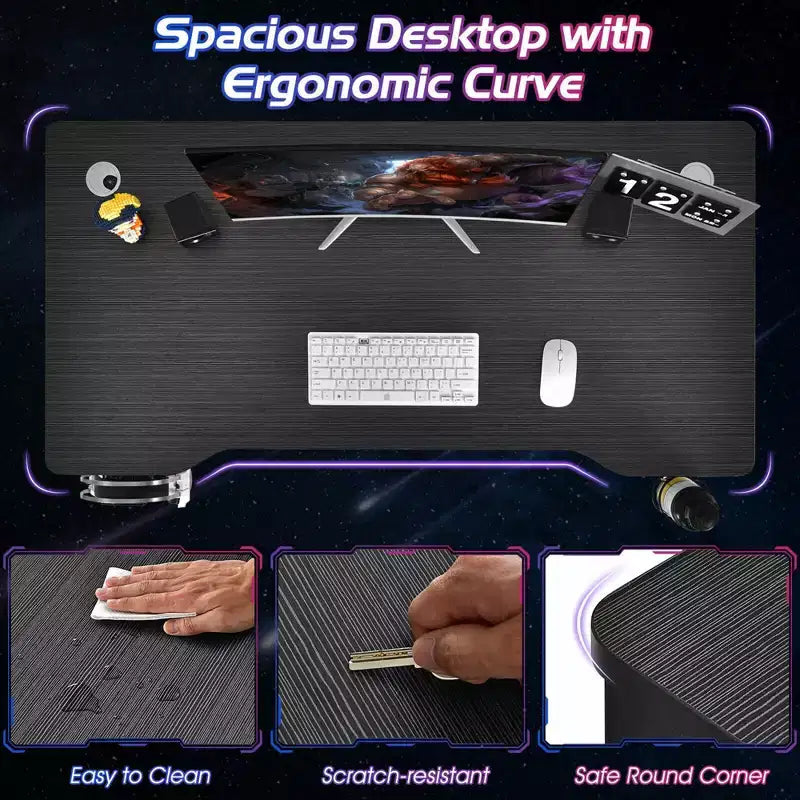Costway 48'' K-shaped Gaming Desk Computer Table with Cup Holder & Headphone Hook