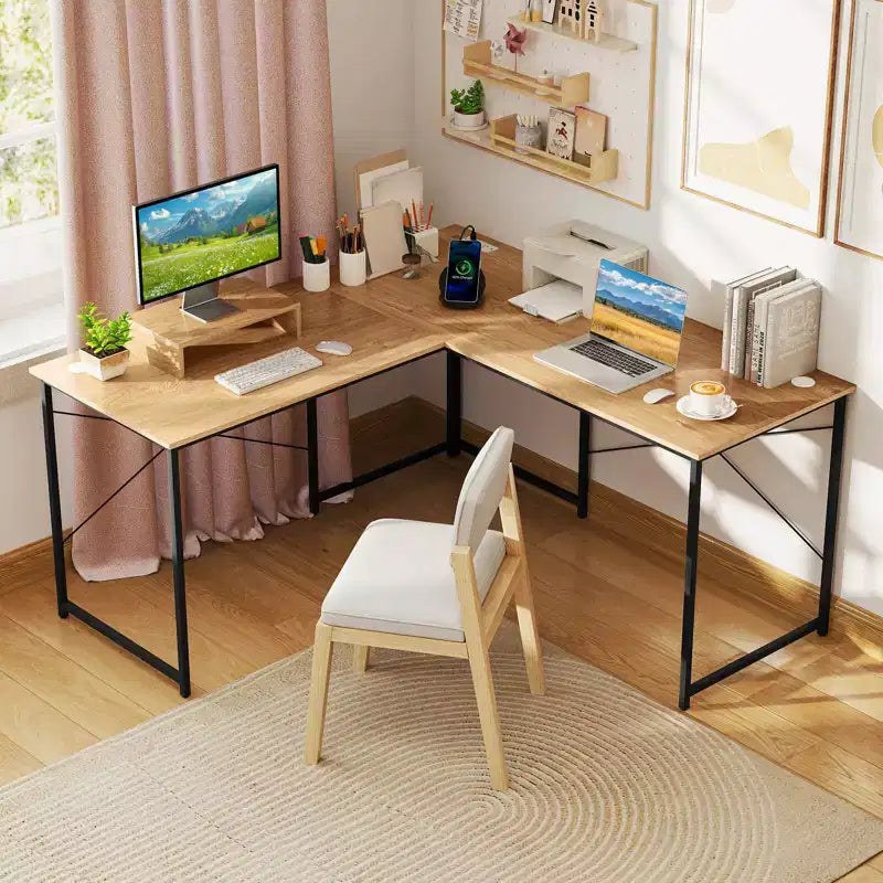 Costway L-Shaped Reversible Computer Desk 2-Person Long Table w/Monitor Stand