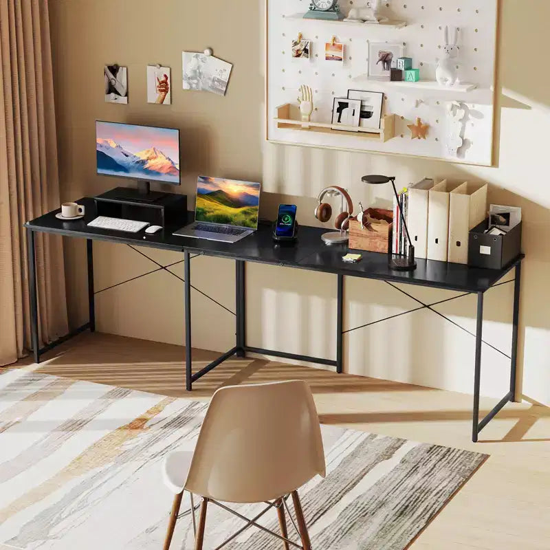 Costway L-Shaped Reversible Computer Desk 2-Person Long Table w/Monitor Stand