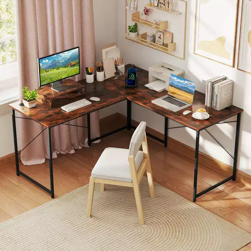 Costway L-Shaped Reversible Computer Desk 2-Person Long Table w/Monitor Stand