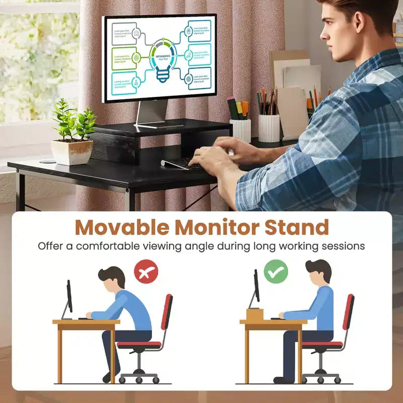 Costway L-Shaped Reversible Computer Desk 2-Person Long Table w/Monitor Stand