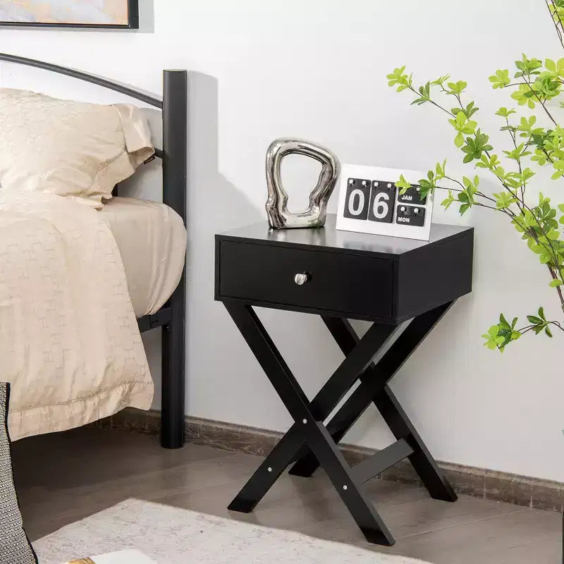 Costway Side Nightstand with Drawer x Shaped Structure Accent Sofa End Table White\Black