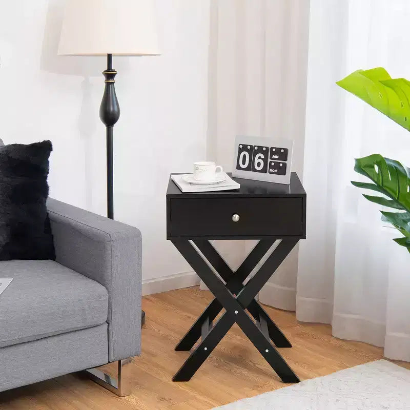 Costway Side Nightstand with Drawer x Shaped Structure Accent Sofa End Table White\Black