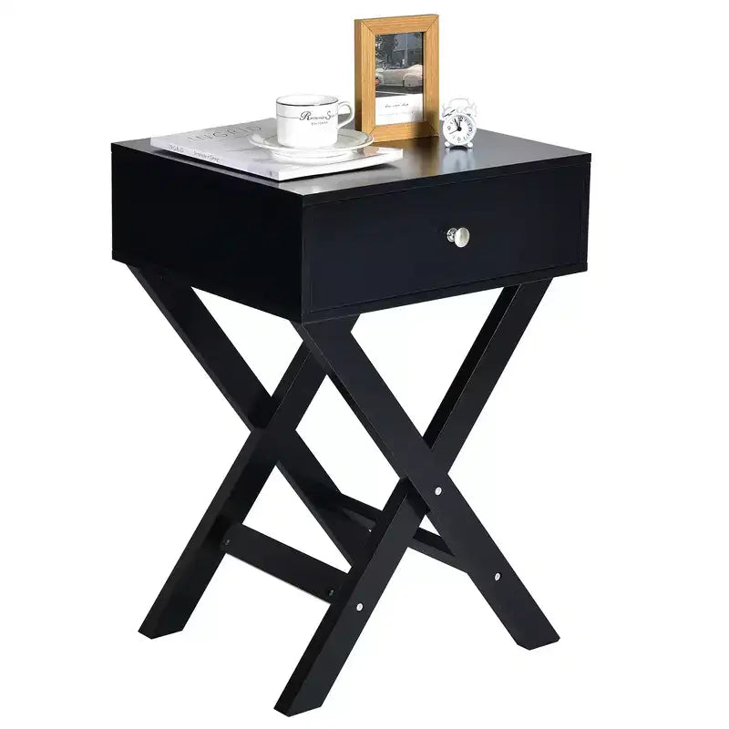 Costway Side Nightstand with Drawer x Shaped Structure Accent Sofa End Table White\Black