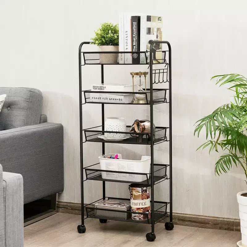 Costway 5 Tier Mesh Rolling File Utility Cart Storage Basket Home Office Kitchen Black