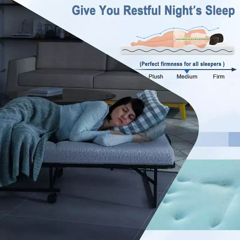 Costway Heavy Duty Foldable Bed Metal Guest Bed Daybed W/ 4 inch Mattress Memory Foam