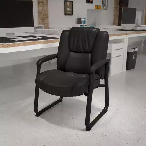 Emma and Oliver 500 lb. Big & Tall Black LeatherSoft Tufted Side Chair with Sled Base