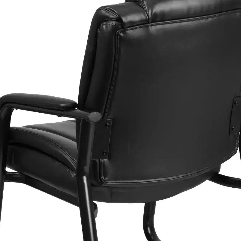 Emma and Oliver 500 lb. Big & Tall Black LeatherSoft Tufted Side Chair with Sled Base