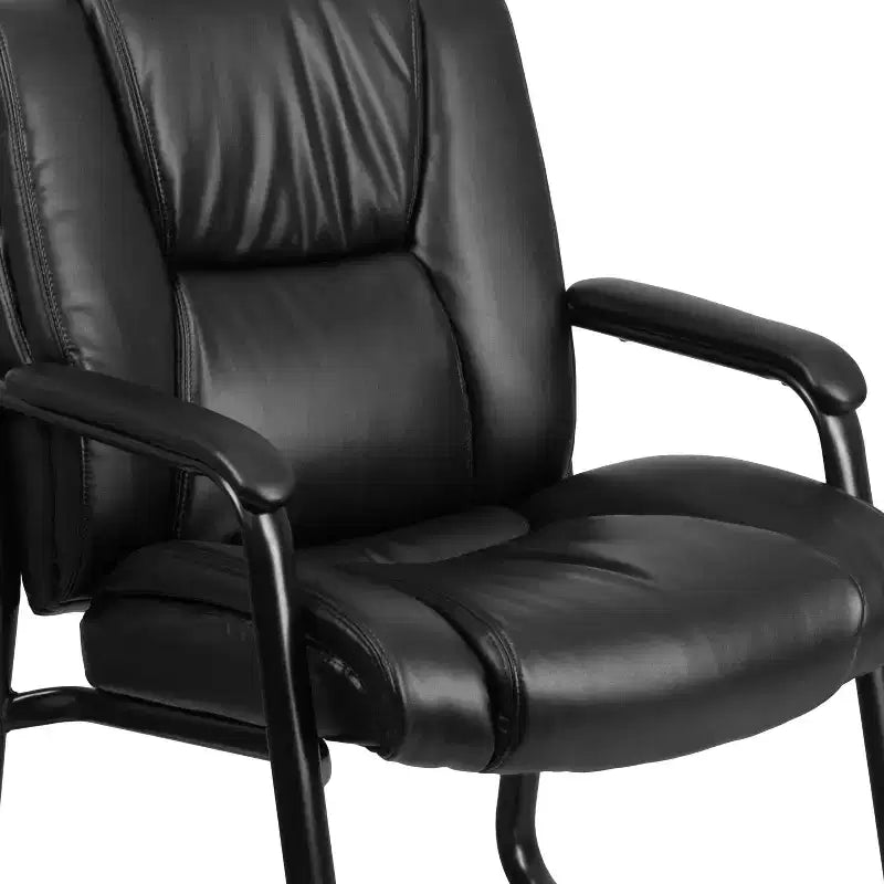 Emma and Oliver 500 lb. Big & Tall Black LeatherSoft Tufted Side Chair with Sled Base
