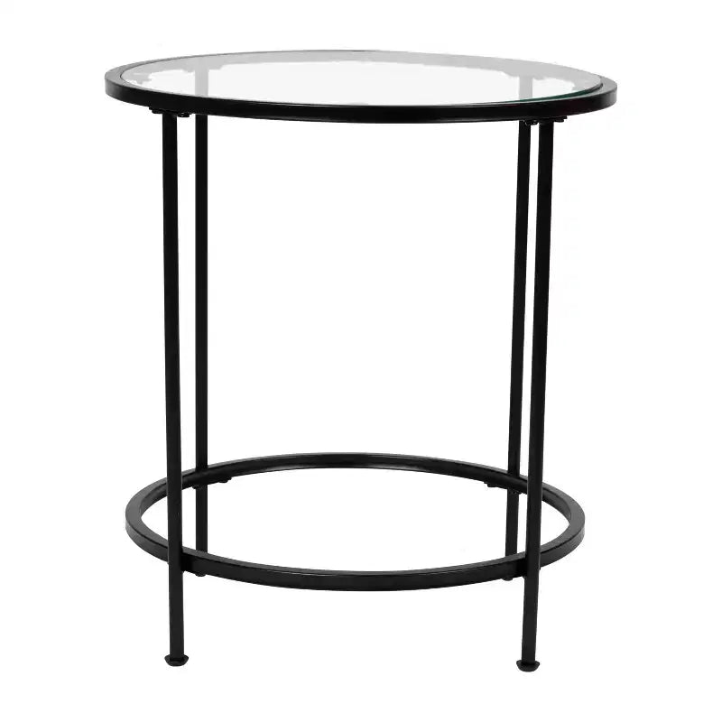 Emma and Oliver Glass Living Room Coffee Table with Round Metal Frame