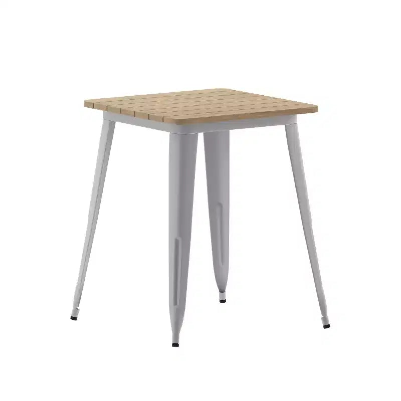 Emma and Oliver Indoor/Outdoor Dining Table, 23.75 Square All Weather Poly Resin Top with Steel Base